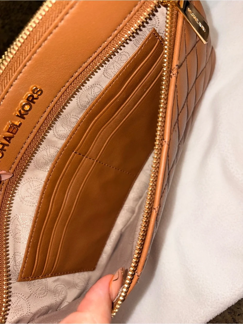 Michael Kors Caramel Quilted Leather Wristlet with Gold Hardware - Picture 4 of 4
